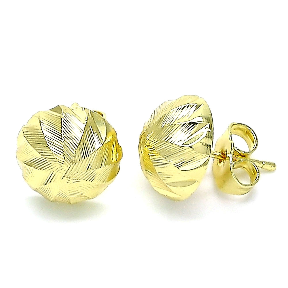 Oro Laminado Stud Earring, Gold Filled Style Diamond Cutting Finish, Golden Finish