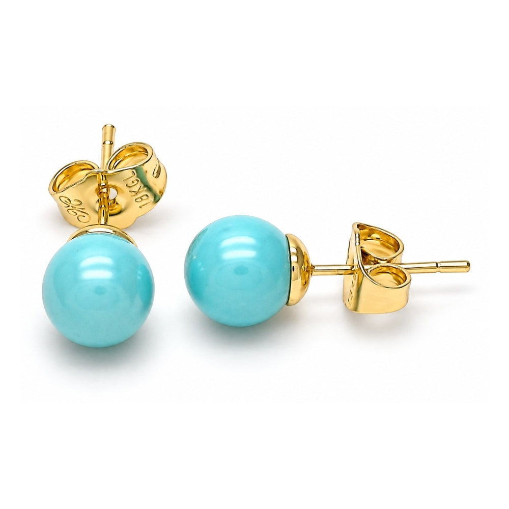 Oro Laminado Stud Earring, Gold Filled Style Ball Design, with Turquoise Pearl, Polished, Golden Finish