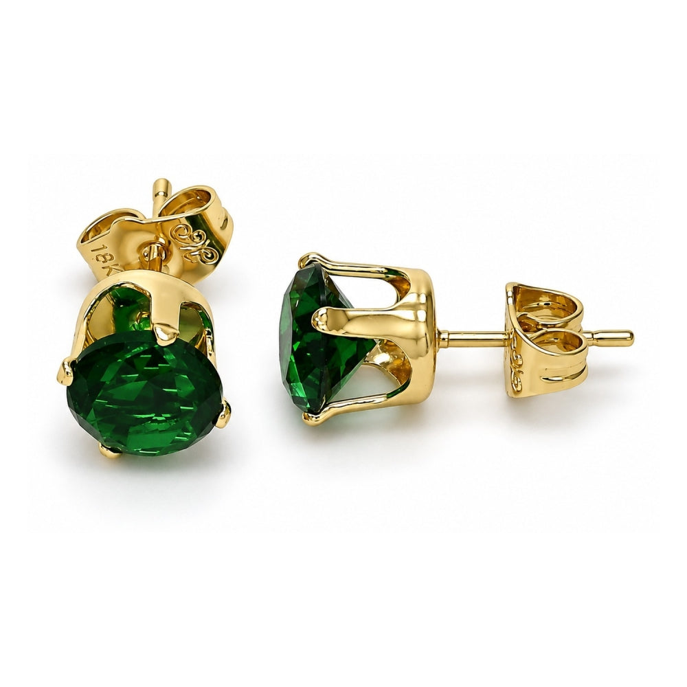Oro Laminado Stud Earring, Gold Filled Style with Green Cubic Zirconia, Polished, Golden Finish
