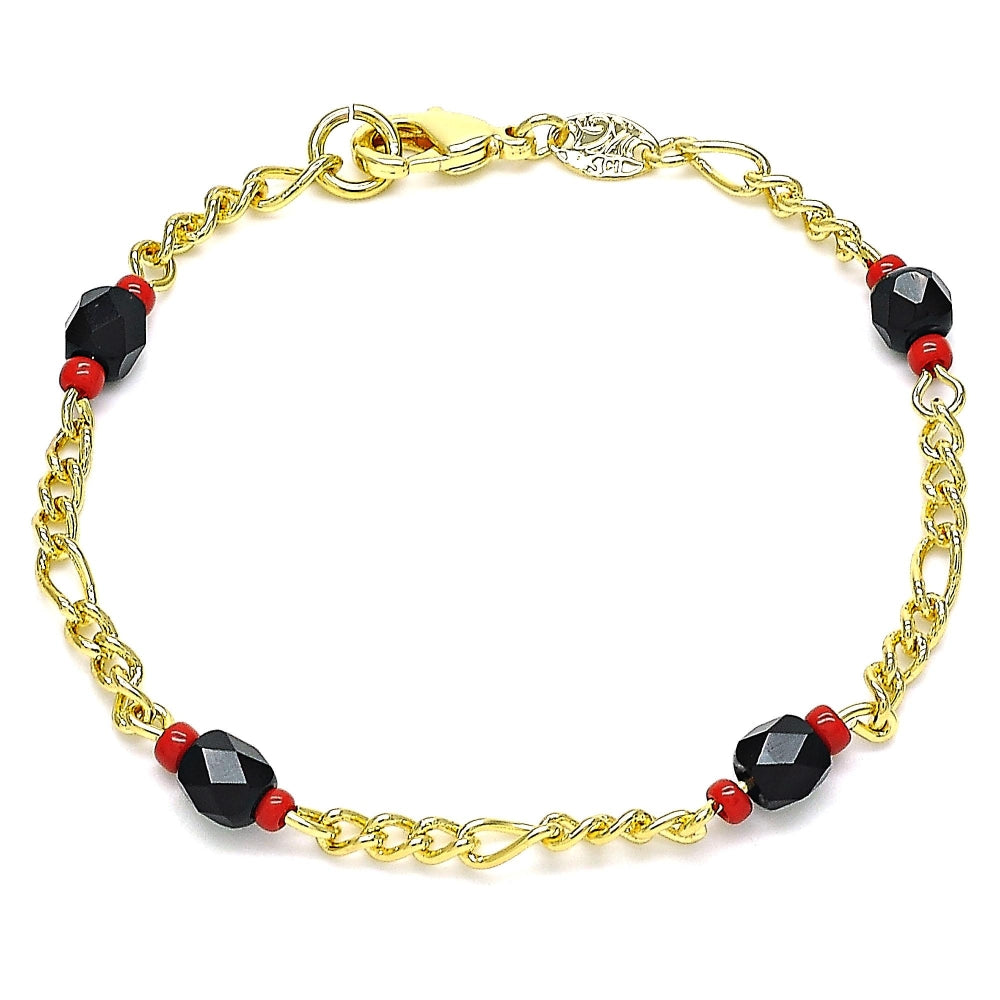 Oro Laminado Fancy Bracelet, Gold Filled Style with Black Crystal, Polished, Golden Finish