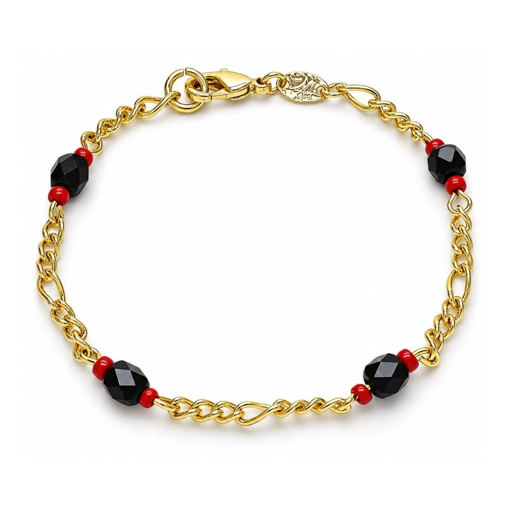 Oro Laminado Fancy Bracelet, Gold Filled Style with Black Crystal, Polished, Golden Finish