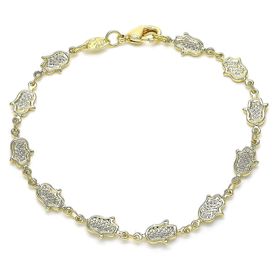 Oro Laminado Fancy Bracelet, Gold Filled Style Hand of God and Judaica Design, Polished, Golden Finish