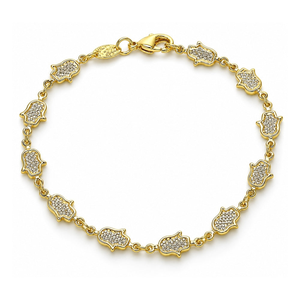 Oro Laminado Fancy Bracelet, Gold Filled Style Hand of God and Judaica Design, Polished, Golden Finish