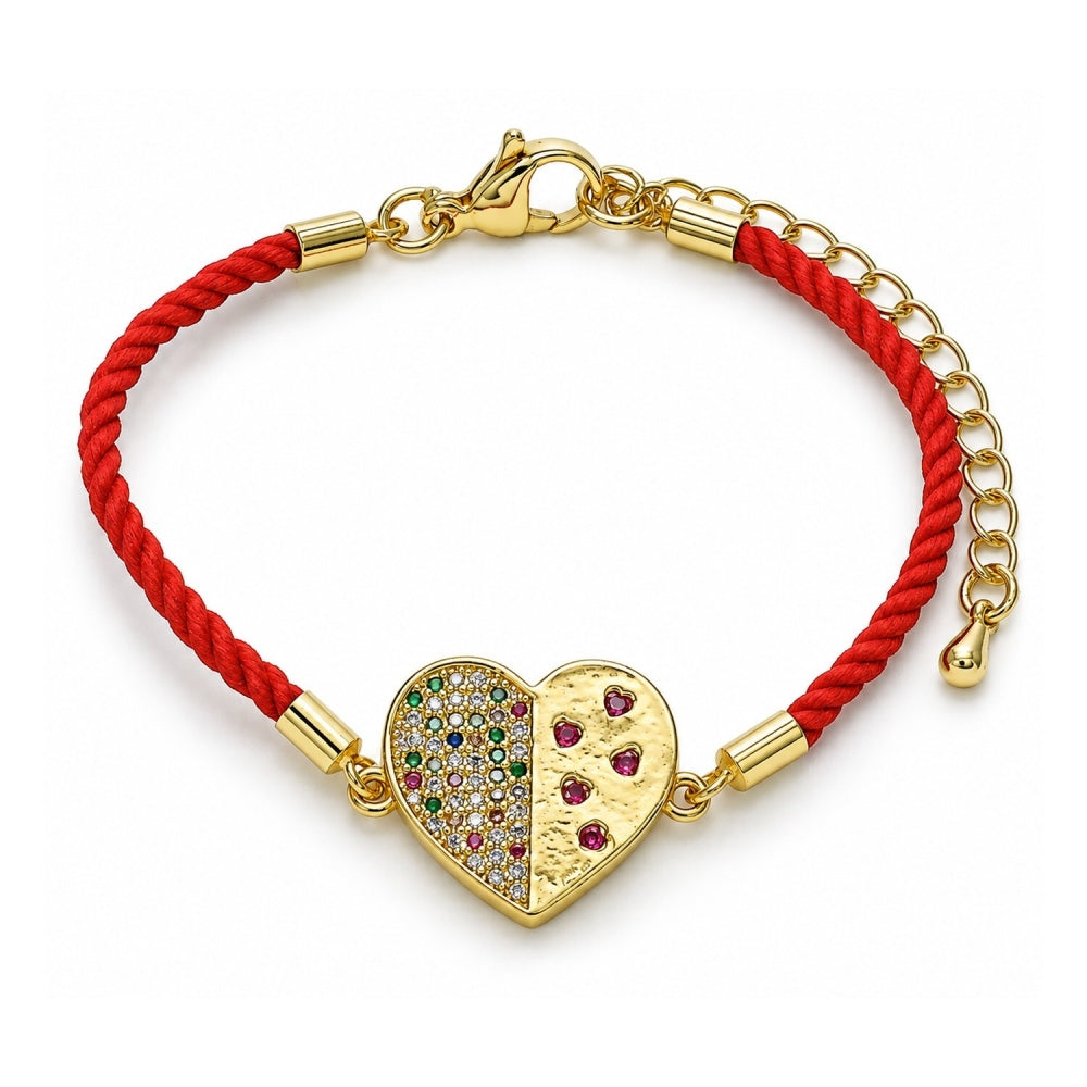 Oro Laminado Fancy Bracelet, Gold Filled Style Heart Design, with Multicolor Micro Pave, Polished, Golden Finish