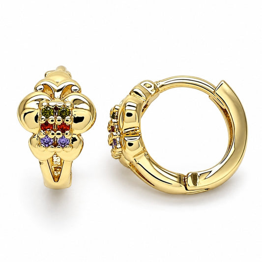 Oro Laminado Huggie Hoop, Gold Filled Style Butterfly Design, with Multicolor Micro Pave, Polished, Golden Finish