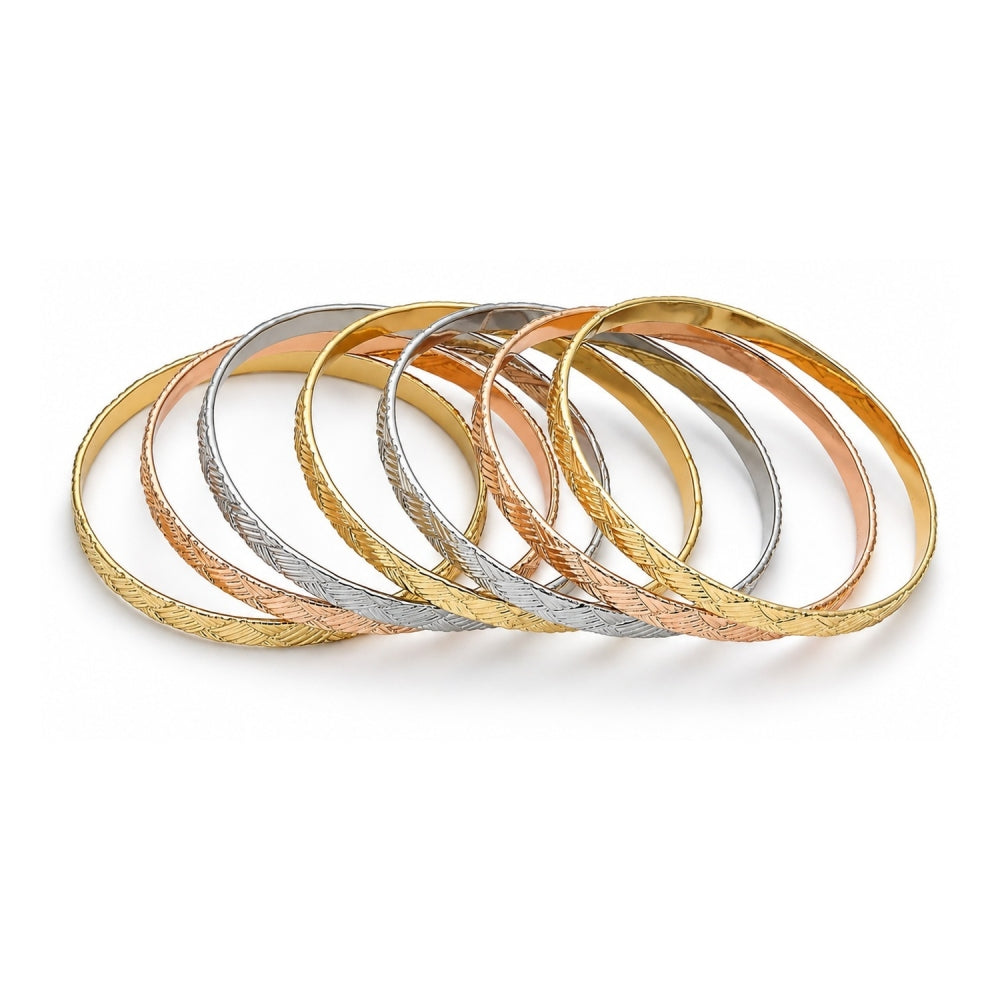 Oro Laminado Semanario Bangle, Gold Filled Style Polished, Tricolor