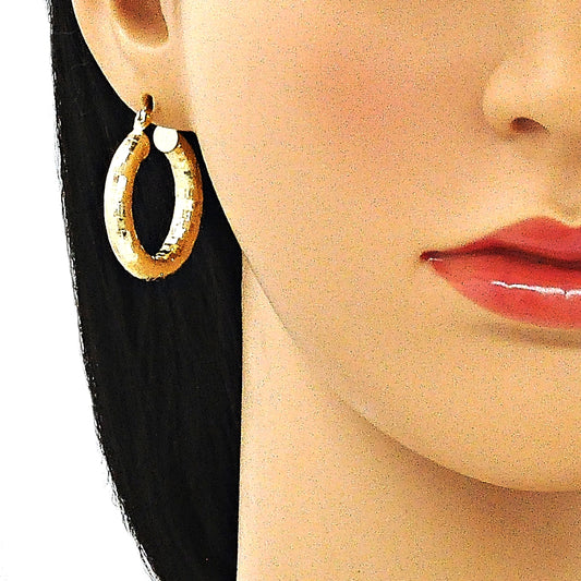 Oro Laminado Medium Hoop, Gold Filled Style Diamond Cutting Finish, Golden Finish