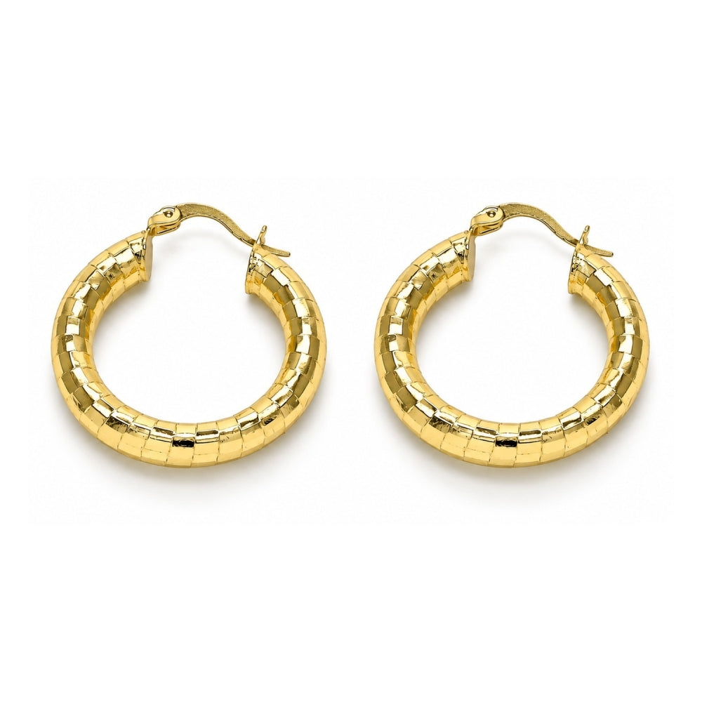 Oro Laminado Medium Hoop, Gold Filled Style Diamond Cutting Finish, Golden Finish