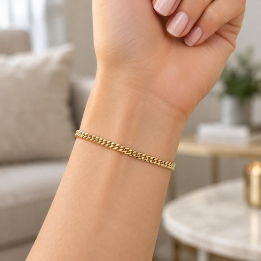 Oro Laminado Basic Bracelet, Gold Filled Style Miami Cuban Design, Polished, Golden Finish