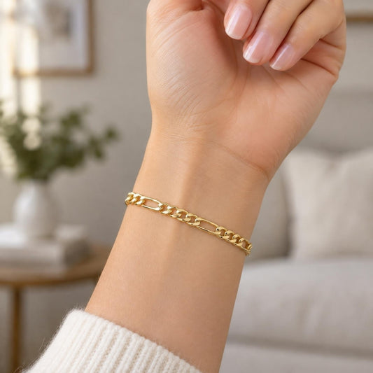 Oro Laminado Basic Bracelet, Gold Filled Style Figaro Design, Polished, Golden Finish
