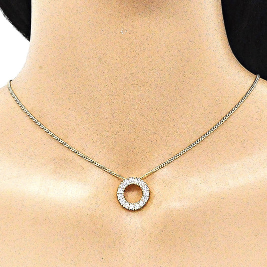 Oro Laminado Earring and Pendant Adult Set, Gold Filled Style with White Cubic Zirconia, Polished, Golden Finish