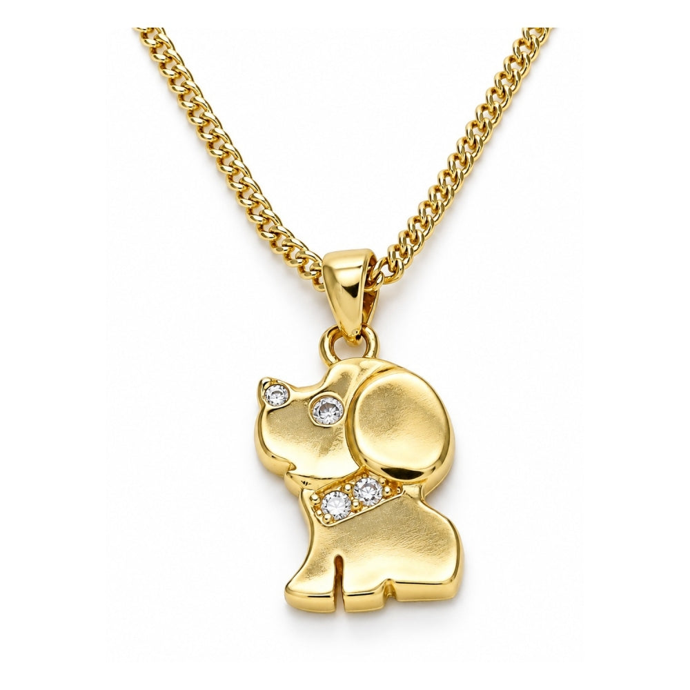 Oro Laminado Pendant Necklace, Gold Filled Style Dog Design, with White Micro Pave, Polished, Golden Finish