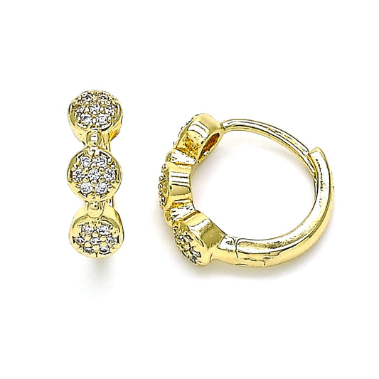 Oro Laminado Huggie Hoop, Gold Filled Style with White Micro Pave, Polished, Golden Finish