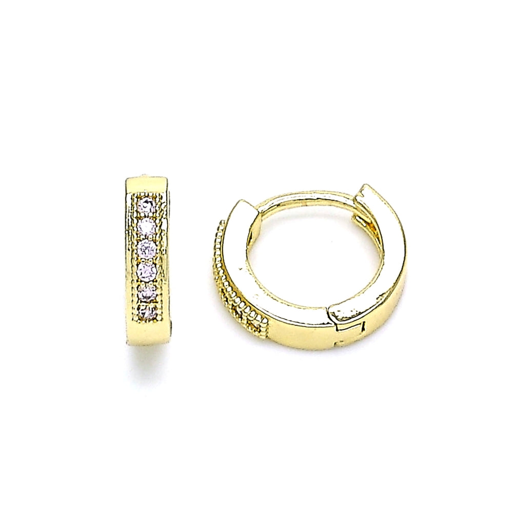 Oro Laminado Huggie Hoop, Gold Filled Style with Pink Micro Pave, Polished, Golden Finish