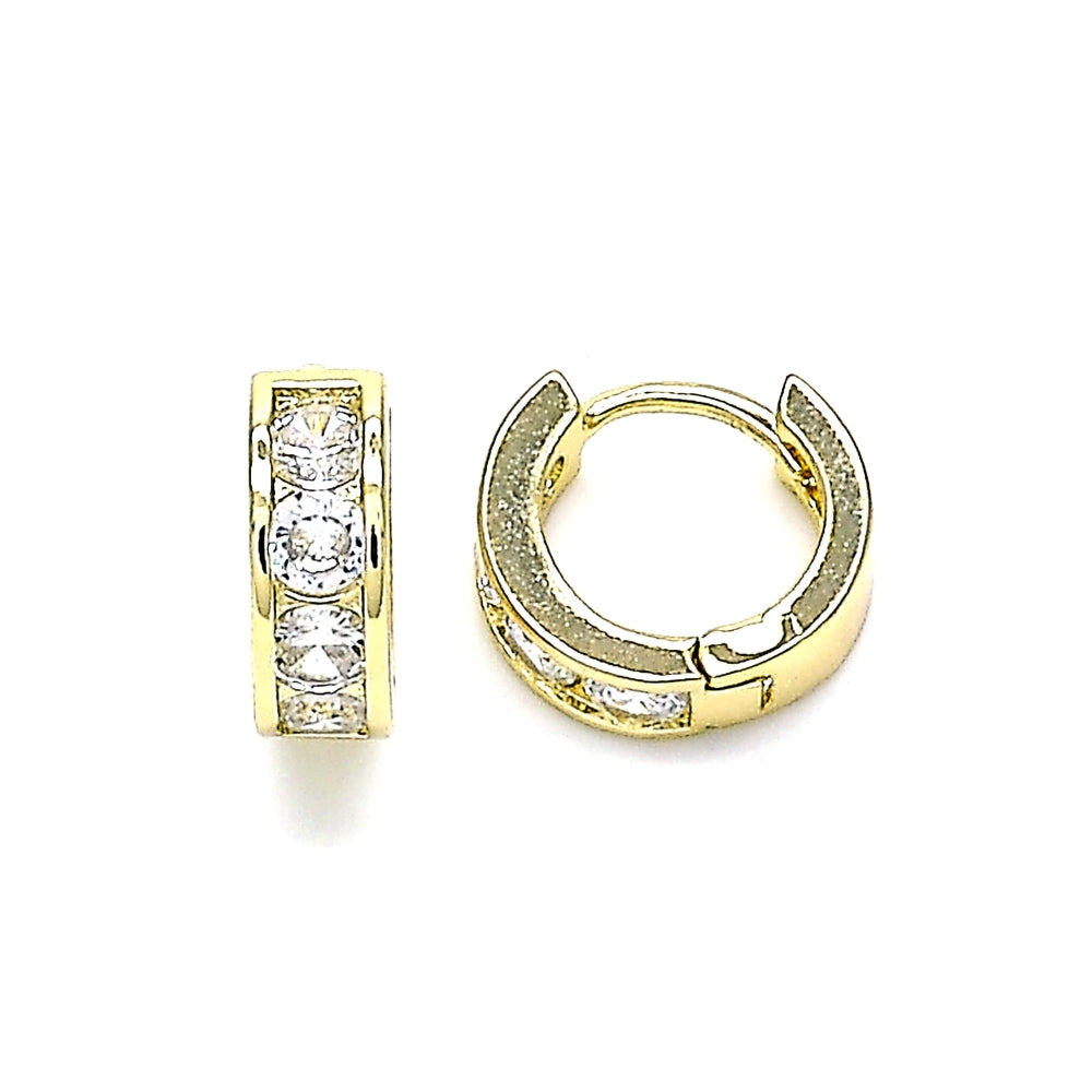 Oro Laminado Huggie Hoop, Gold Filled Style with White Cubic Zirconia, Polished, Golden Finish