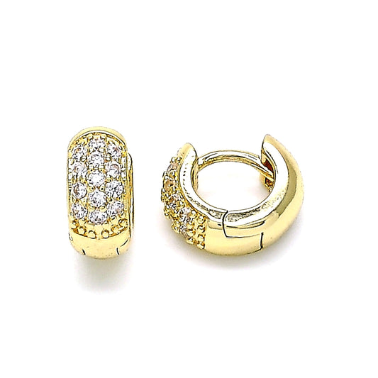Oro Laminado Huggie Hoop, Gold Filled Style with White Micro Pave, Polished, Golden Finish