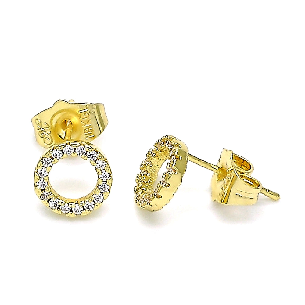 Oro Laminado Stud Earring, Gold Filled Style with White Micro Pave, Polished, Golden Finish