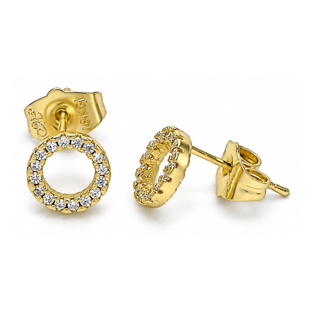 Oro Laminado Stud Earring, Gold Filled Style with White Micro Pave, Polished, Golden Finish