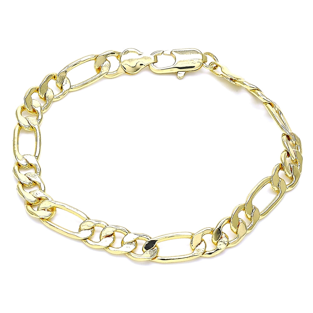 Oro Laminado Basic Bracelet, Gold Filled Style Figaro Design, Polished, Golden Finish