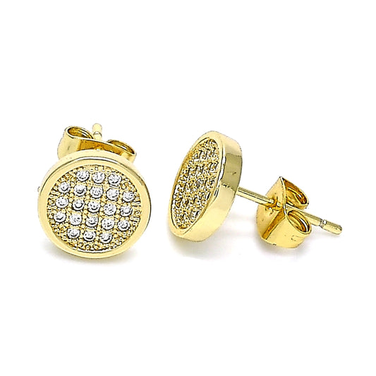 Oro Laminado Stud Earring, Gold Filled Style with White Micro Pave, Polished, Golden Finish