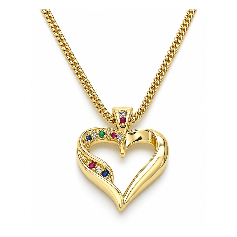 Oro Laminado Pendant Necklace, Gold Filled Style Heart Design, with Multicolor Micro Pave, Polished, Golden Finish