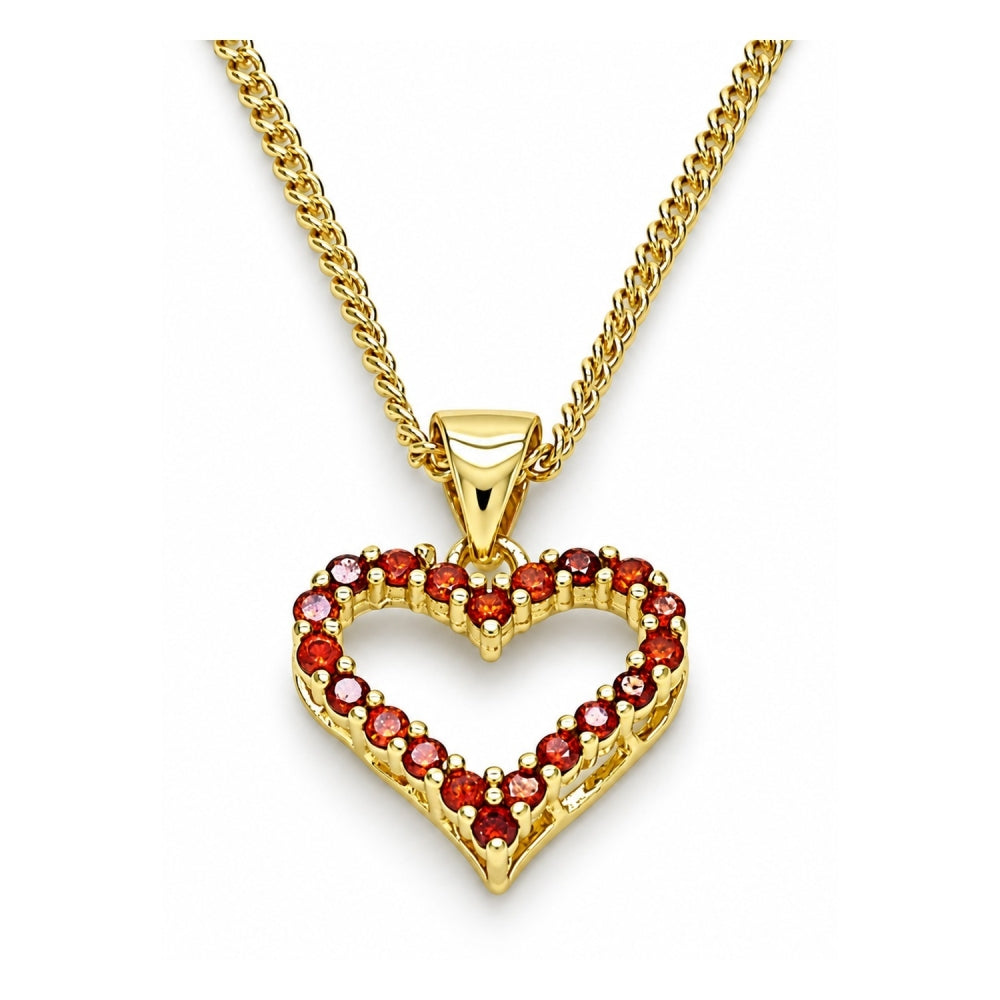 Oro Laminado Pendant Necklace, Gold Filled Style Heart Design, with Garnet Micro Pave, Polished, Golden Finish