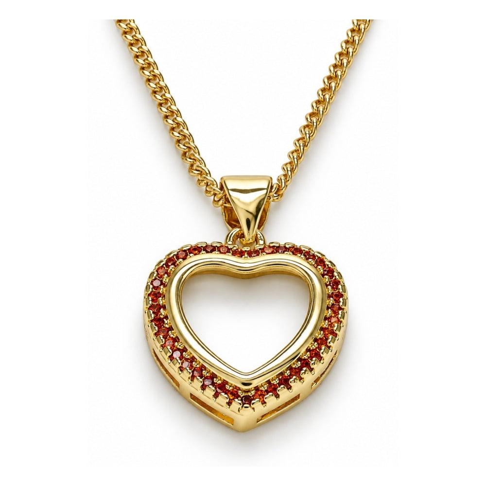 Oro Laminado Pendant Necklace, Gold Filled Style Heart Design, with Garnet Micro Pave, Polished, Golden Finish