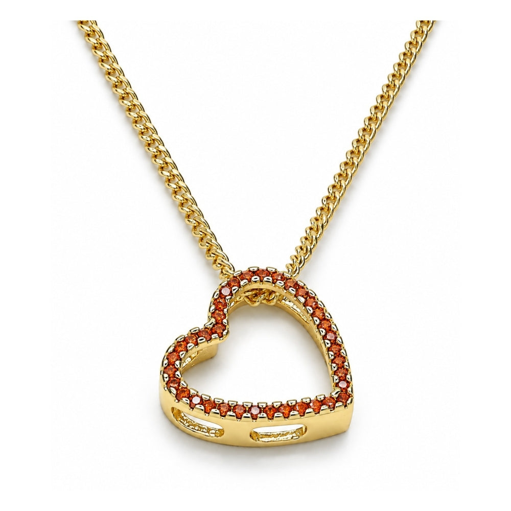Oro Laminado Pendant Necklace, Gold Filled Style Heart Design, with Garnet Micro Pave, Polished, Golden Finish