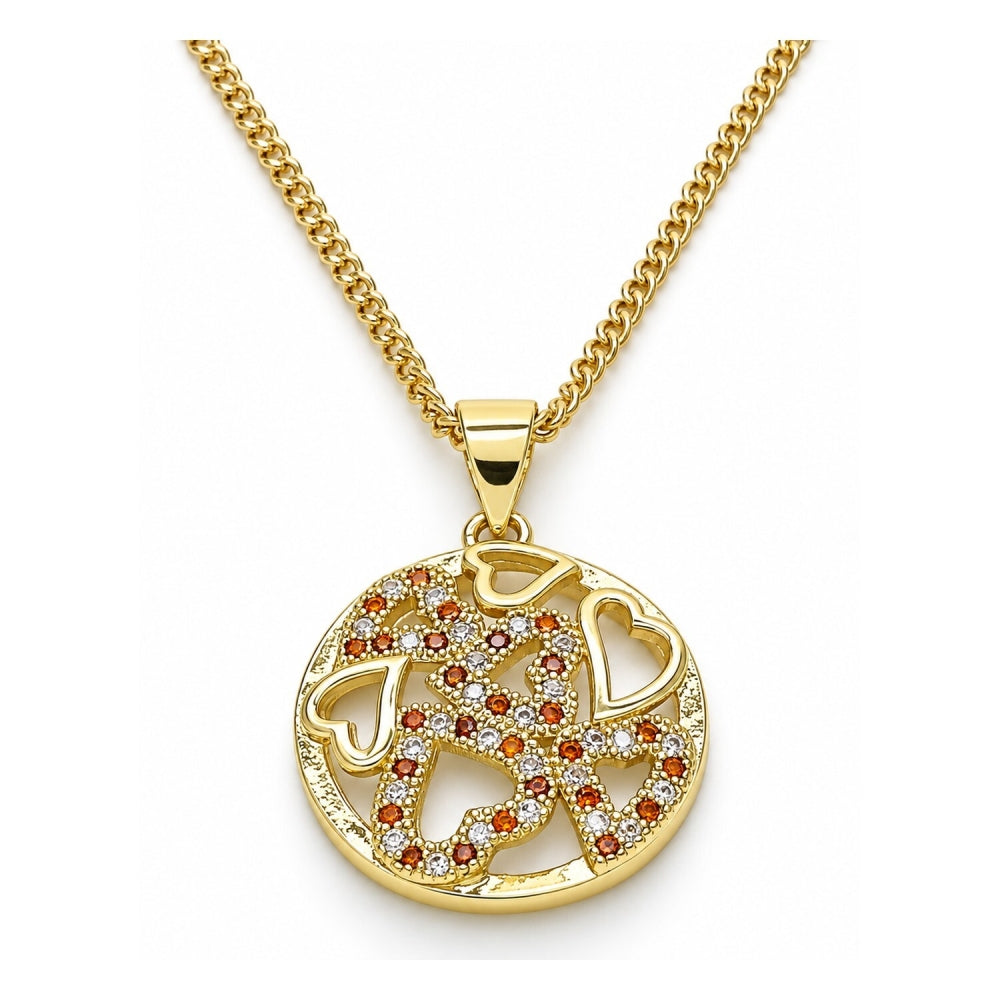 Oro Laminado Pendant Necklace, Gold Filled Style Heart Design, with Garnet and White Micro Pave, Polished, Golden Finish