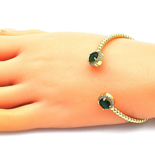 Oro Laminado Individual Bangle, Gold Filled Style with Green Cubic Zirconia and White Micro Pave, Polished, Golden Finish
