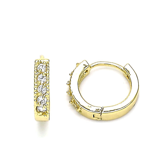 Oro Laminado Huggie Hoop, Gold Filled Style with White Cubic Zirconia, Polished, Golden Finish