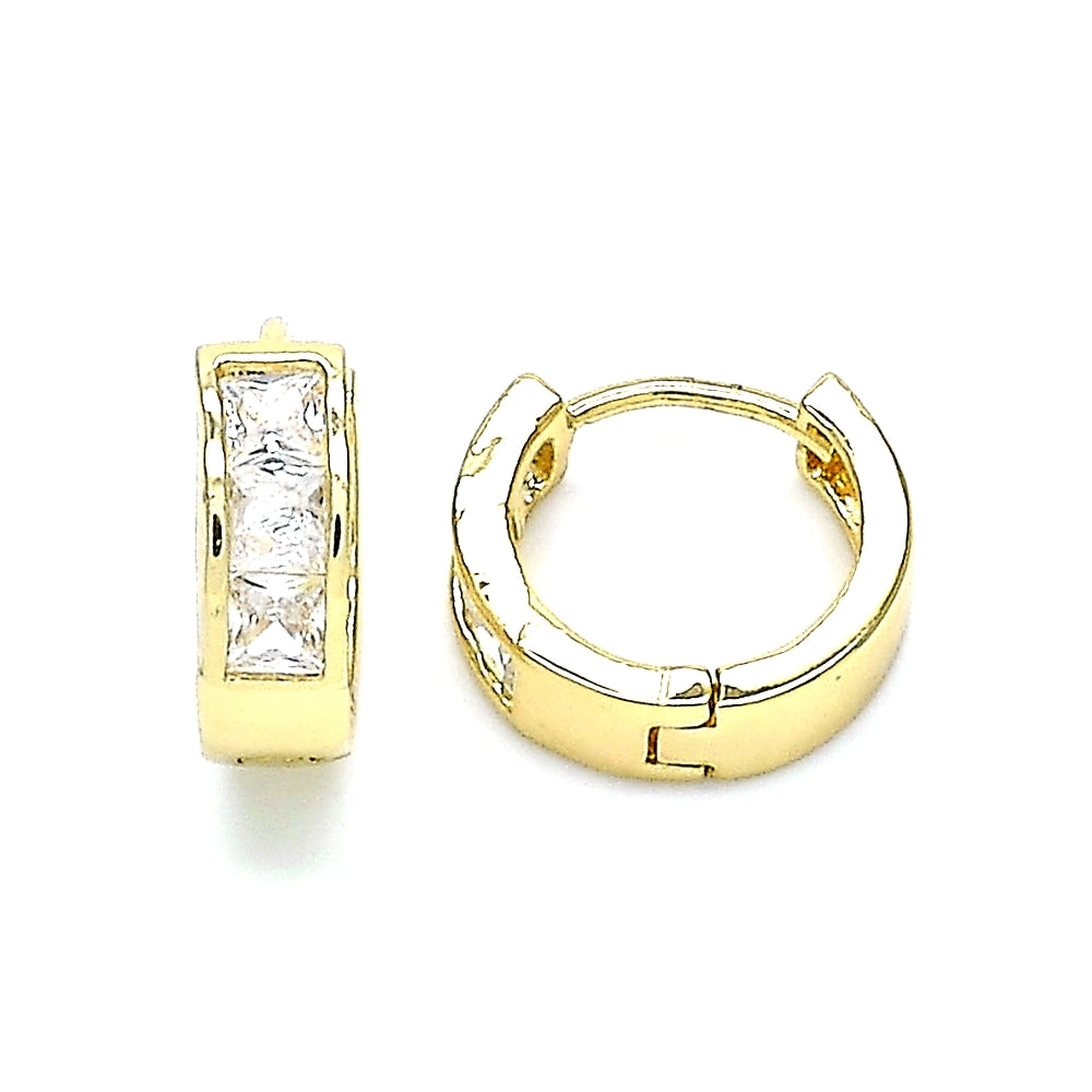 Oro Laminado Huggie Hoop, Gold Filled Style with White Cubic Zirconia, Polished, Golden Finish