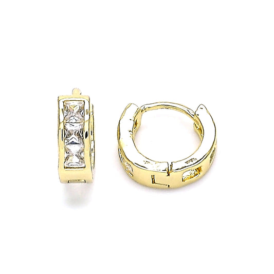 Oro Laminado Huggie Hoop, Gold Filled Style with White Cubic Zirconia, Polished, Golden Finish