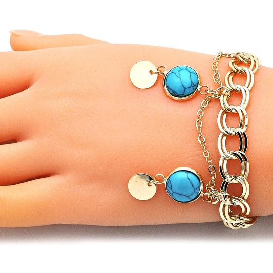 Oro Laminado Charm Bracelet, Gold Filled Style with Turquoise Opal, Polished, Golden Finish