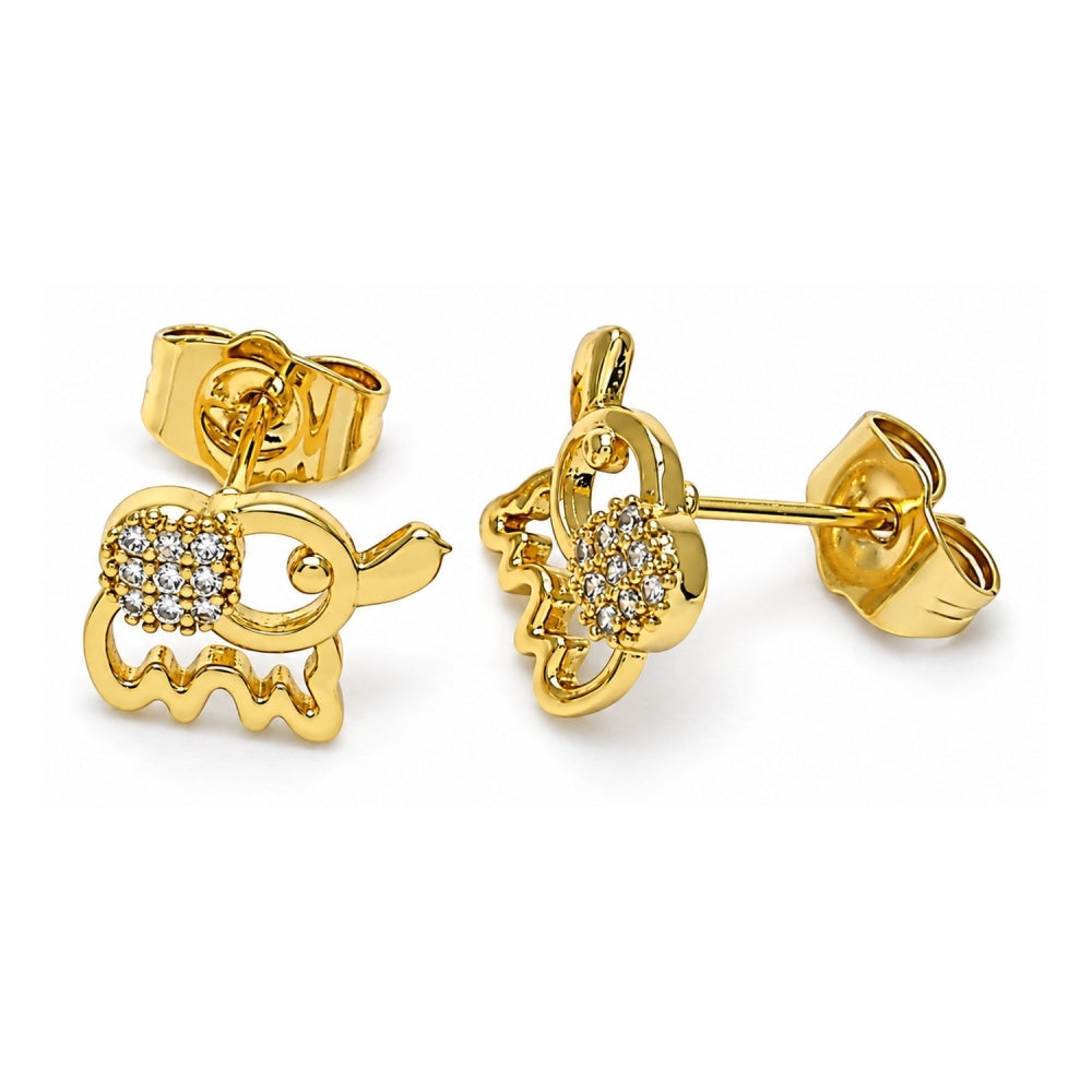 Oro Laminado Stud Earring, Gold Filled Style Elephant Design, with White Micro Pave, Polished, Golden Finish