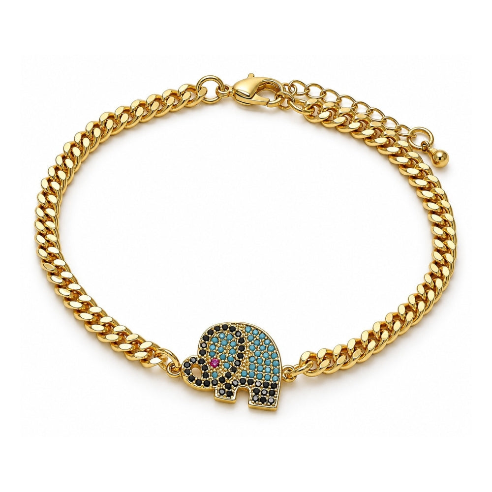 Oro Laminado Fancy Bracelet, Gold Filled Style Elephant Design, with Multicolor Micro Pave, Polished, Golden Finish