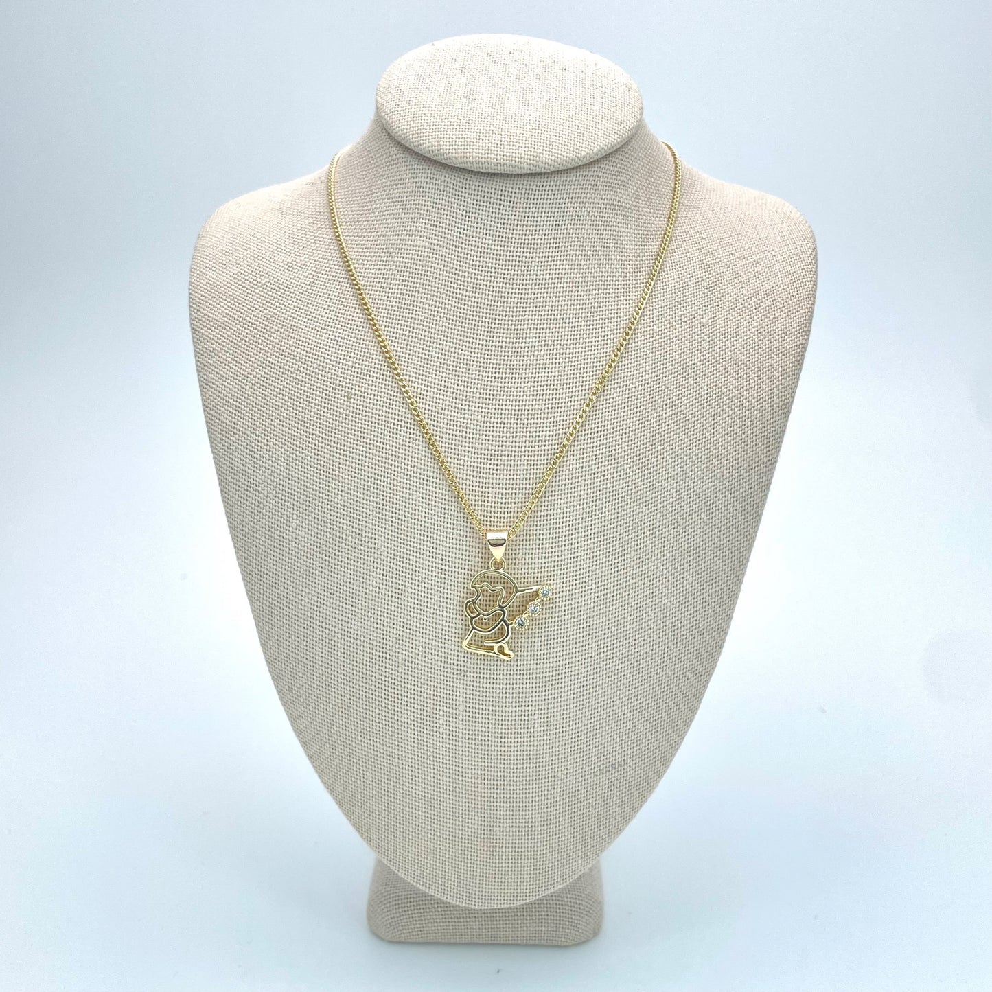 Handmade Gold Angel Chain Necklace a Dainty Singing Angel With Zirconia on Wing and Chain Gold Filled Making Wholesale, Gift for her or him