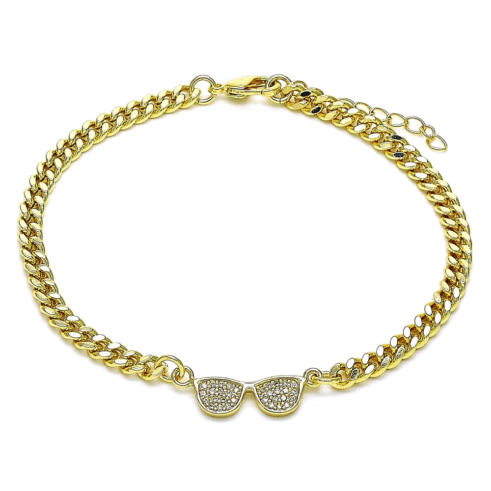 Oro Laminado Fancy Bracelet, Gold Filled Style with White Micro Pave, Polished, Golden Finish