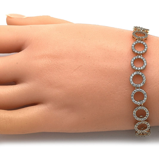 Oro Laminado Fancy Bracelet, Gold Filled Style with White Micro Pave, Polished, Golden Finish