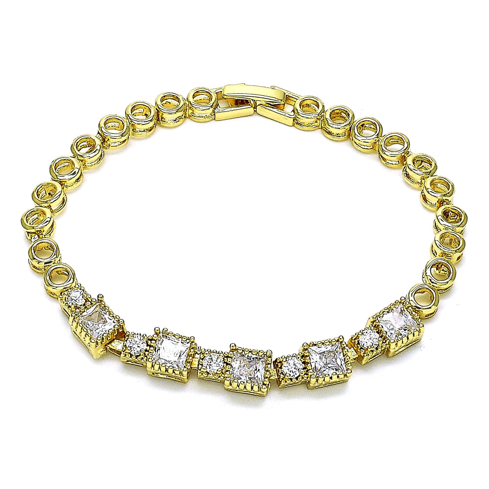 Oro Laminado Fancy Bracelet, Gold Filled Style with White Cubic Zirconia, Polished, Golden Finish