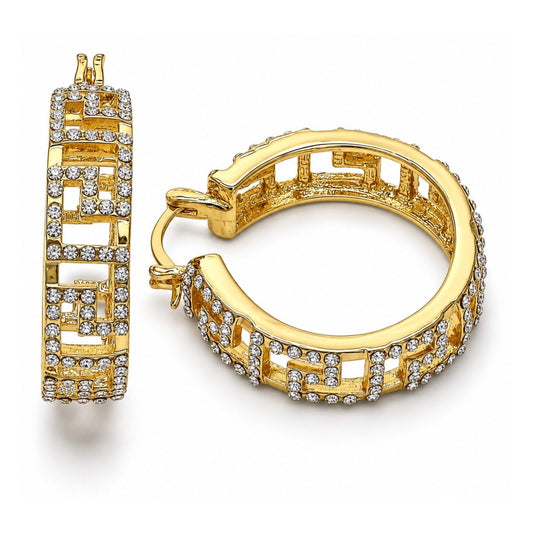 Oro Laminado Medium Hoop, Gold Filled Style Evil Eye Design, with White Crystal, Polished, Golden Finish