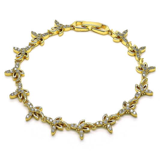 Oro Laminado Fancy Bracelet, Gold Filled Style Dragon-Fly Design, with White Micro Pave, Polished, Golden Finish