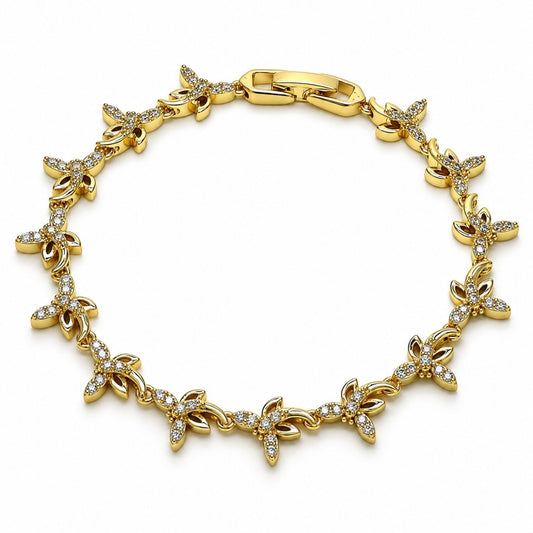 Oro Laminado Fancy Bracelet, Gold Filled Style Dragon-Fly Design, with White Micro Pave, Polished, Golden Finish