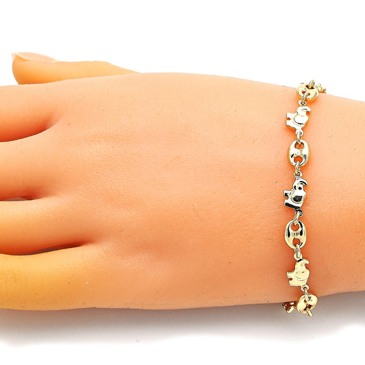 Oro Laminado Fancy Bracelet, Gold Filled Style Elephant and Paperclip Design, Polished, Golden Finish