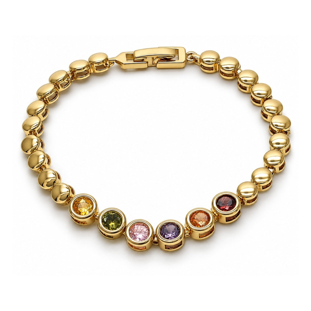 Oro Laminado Fancy Bracelet, Gold Filled Style with Multicolor Cubic Zirconia, Polished, Golden Finish