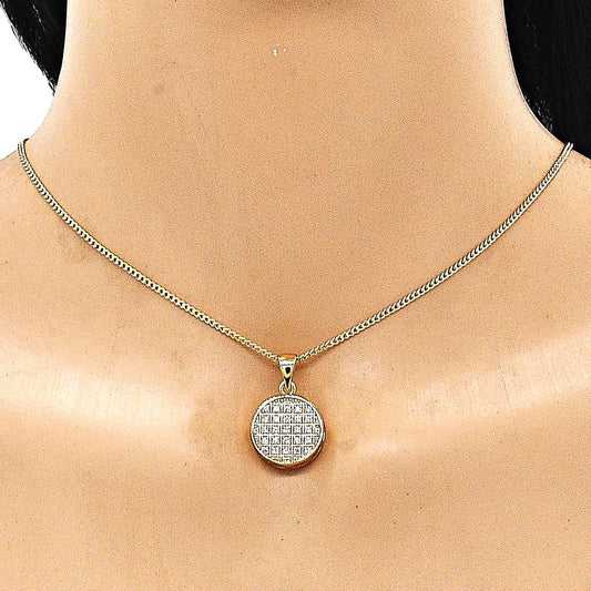 Oro Laminado Earring and Pendant Adult Set, Gold Filled Style with White Micro Pave, Polished, Golden Finish