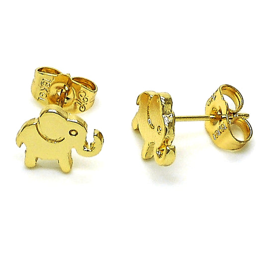 Oro Laminado Stud Earring, Gold Filled Style Elephant Design, Polished, Golden Finish