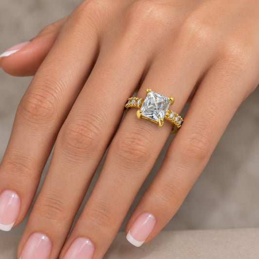 Oro Laminado Multi Stone Ring, Gold Filled Style with White Cubic Zirconia and White Micro Pave, Polished, Golden Finish