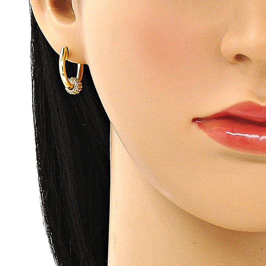 Oro Laminado Huggie Hoop, Gold Filled Style with White Micro Pave, Polished, Golden Finish