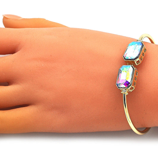 Oro Laminado Individual Bangle, Gold Filled Style with Aurore Boreale Crystal, Polished, Golden Finish